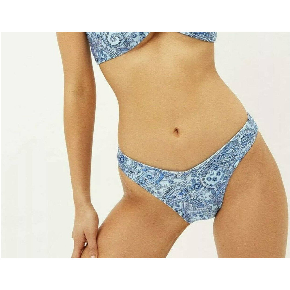 NWOT Frankies Bikinis Haven High Cut Bikini Bottom Blue Paisley Sz-L $90